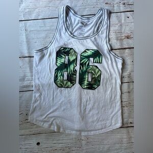 PINK Victoria's Secret White and Gray Tank Top with palms theme